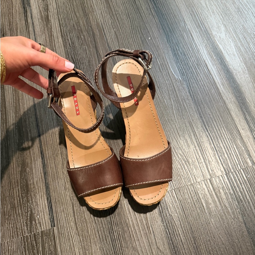 Prada Brown Leather Ankle-Strap Sandals size 37.5